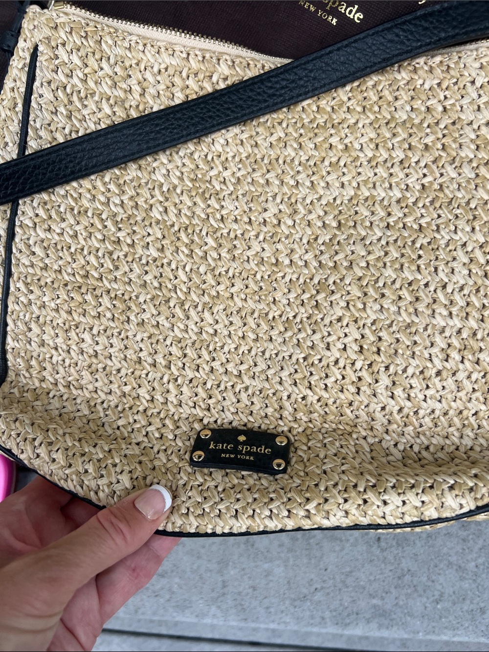 kate spade Natural Straw Crossbody with Black Trim - Picture 2 of 7